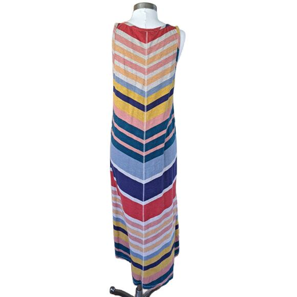 Anthropologie Chevron Lounge Maxi Dress Size Medium Sleeveless Rainbow - Picture 4 of 10